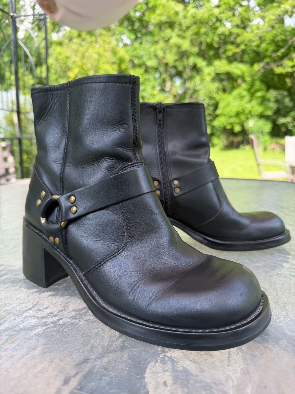 Maripe Black Leather Ankle Boots with Harness Strap